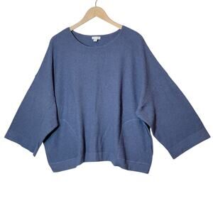 J.Jill Pure Jill Cotton Cashmere Waffle Knit Pullover Top Blue Oversized 2XL NWT